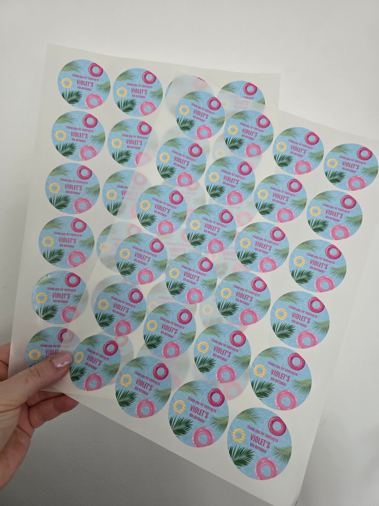 Personalised Swim Swimming Pool Birthday Party Stickers | Sticker Sheet | Birthday Party Stickers - Dinky Designs