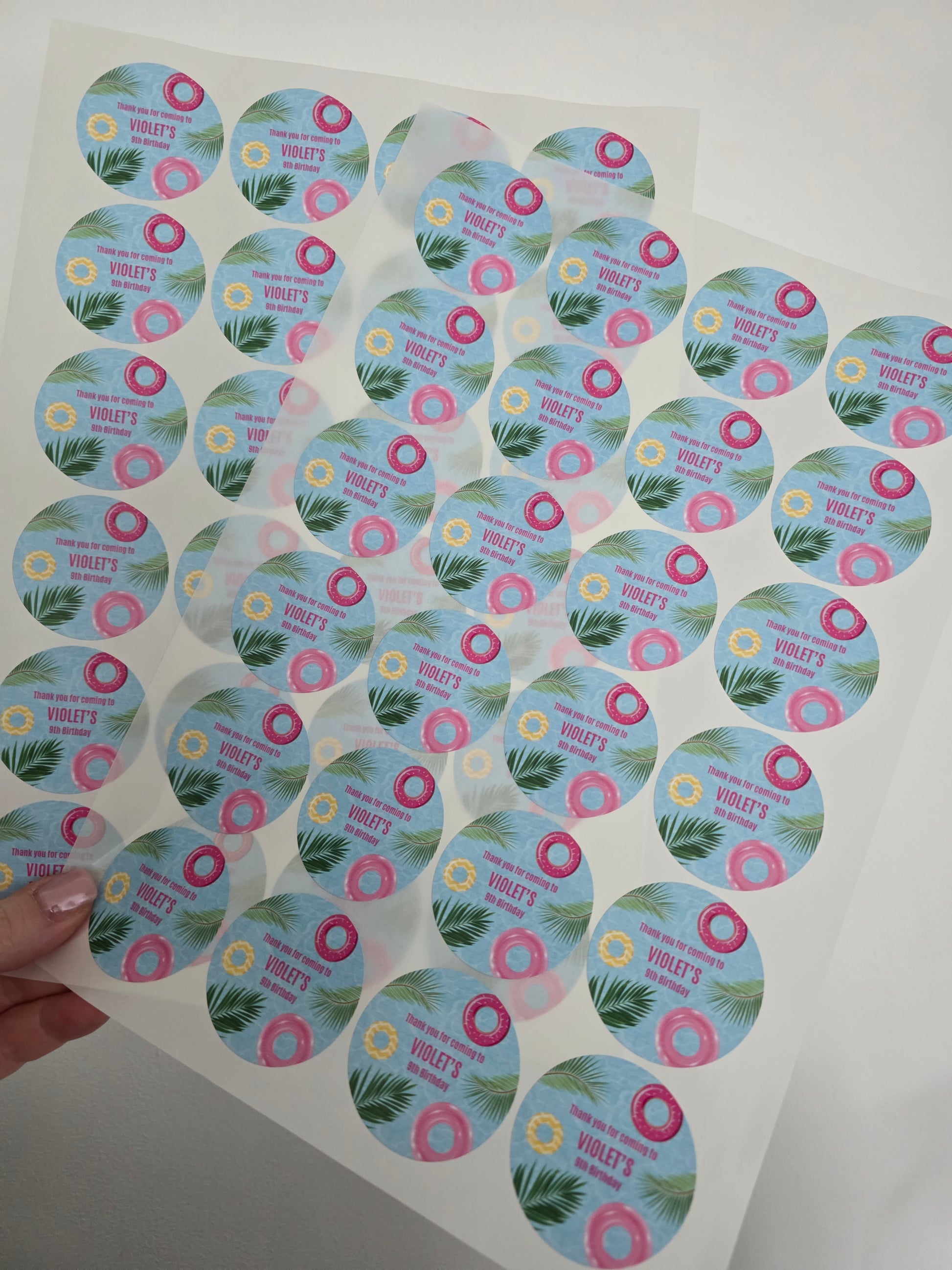 Personalised Swim Swimming Pool Birthday Party Stickers | Sticker Sheet | Birthday Party Stickers - Dinky Designs