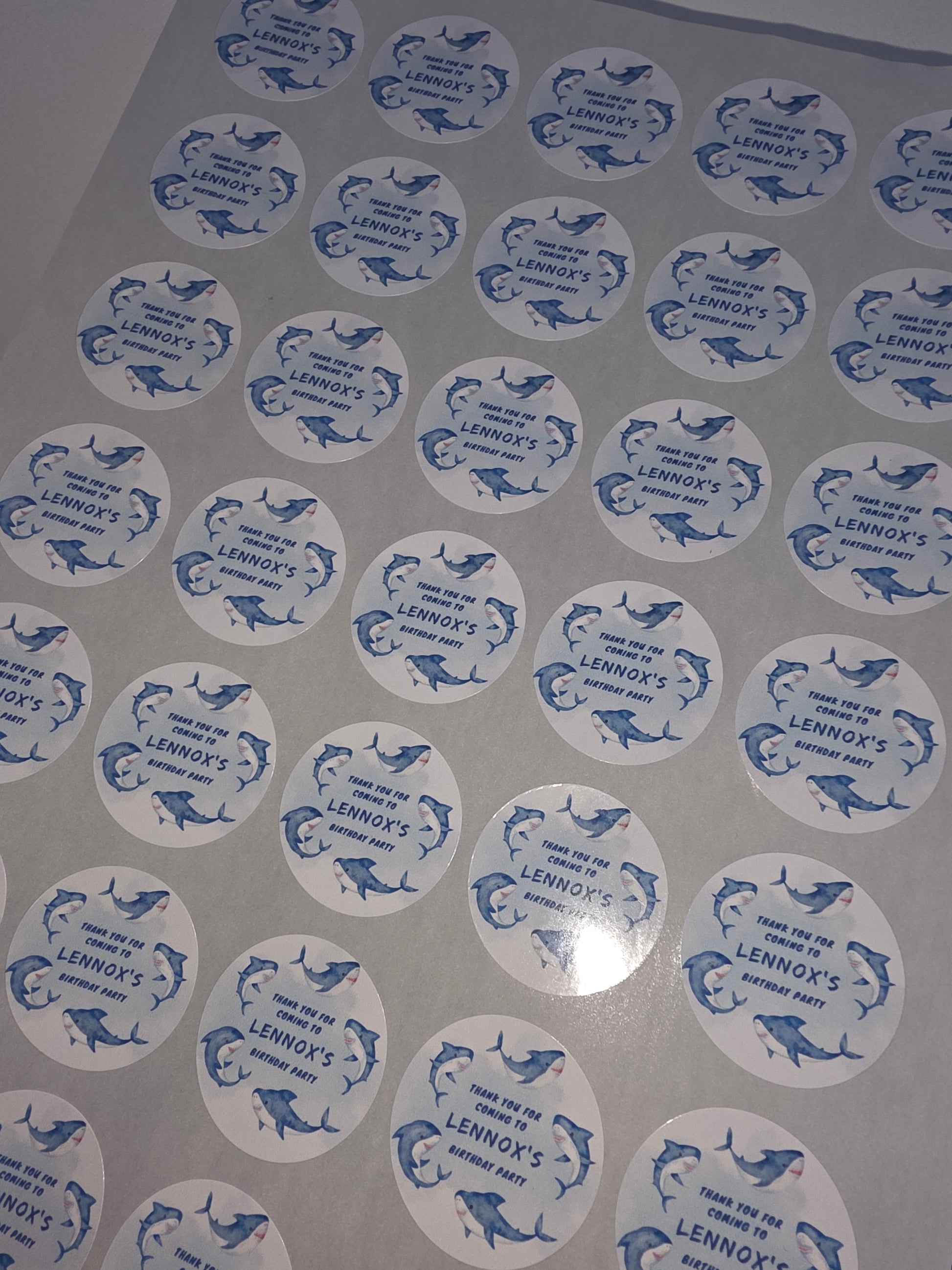 Shark Party Stickers | Circle Stickers | Sticker Sheet | Party Stickers | Shark Party Theme - Dinky Designs