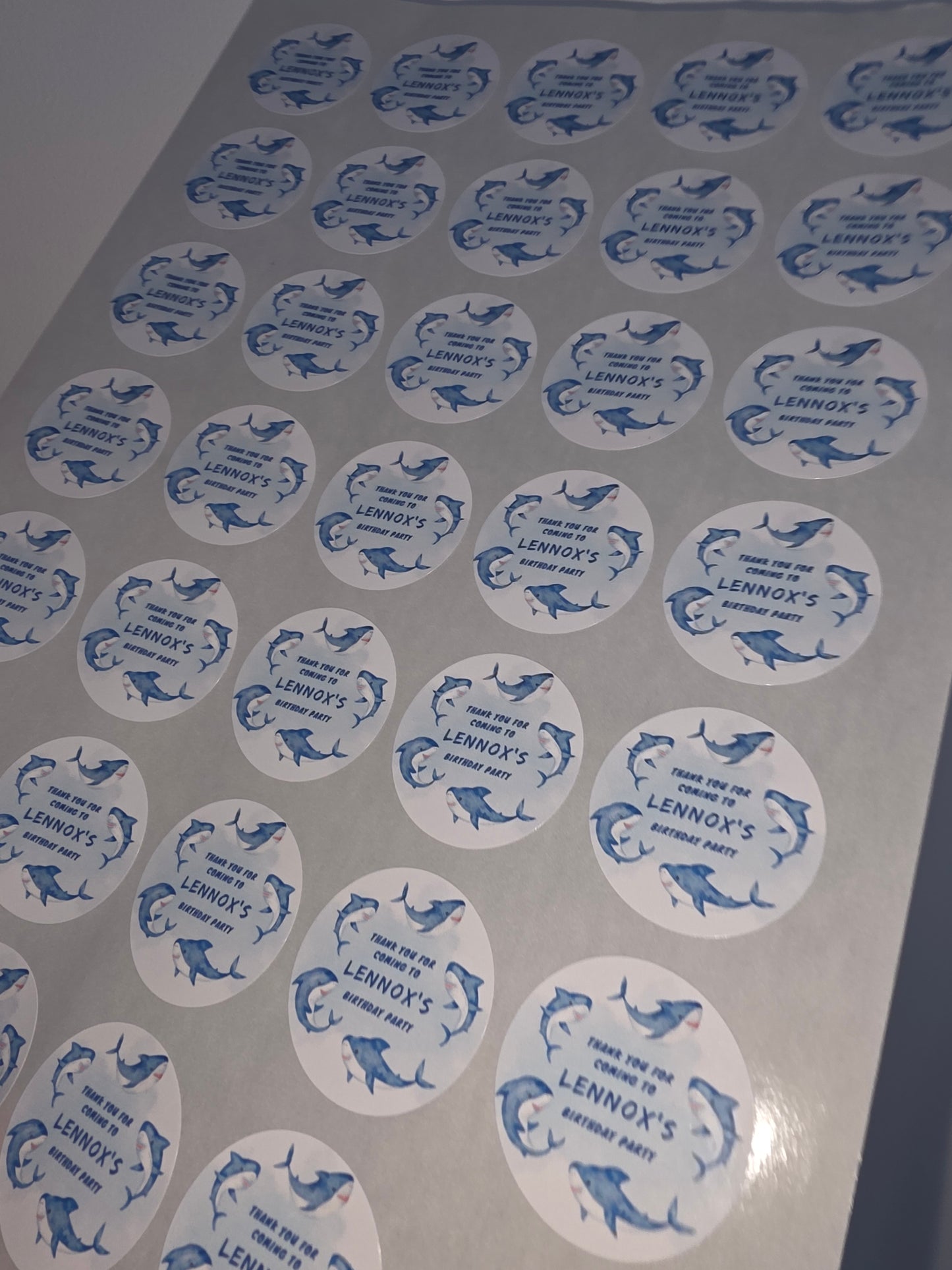 Shark Party Stickers | Circle Stickers | Sticker Sheet | Party Stickers | Shark Party Theme - Dinky Designs