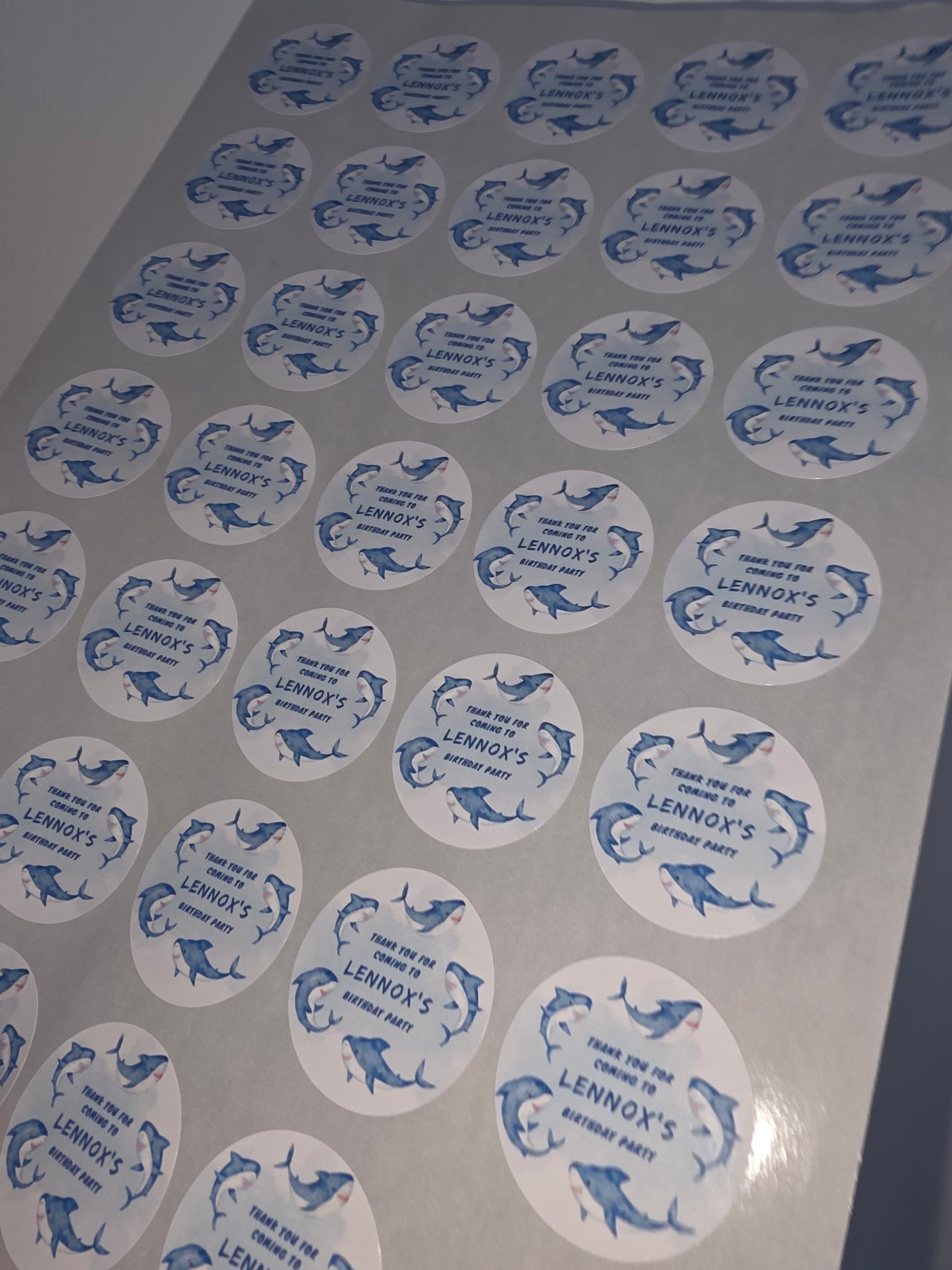 Shark Party Stickers | Circle Stickers | Sticker Sheet | Party Stickers | Shark Party Theme - Dinky Designs