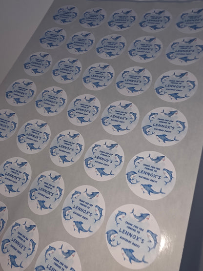 Shark Party Stickers | Circle Stickers | Sticker Sheet | Party Stickers | Shark Party Theme - Dinky Designs