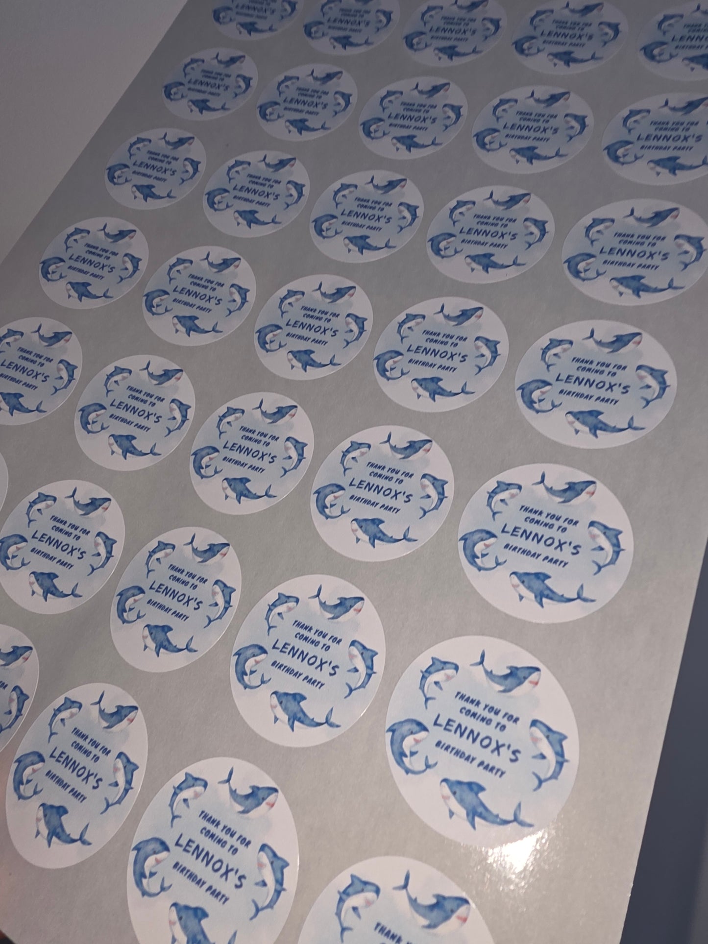 Shark Party Stickers | Circle Stickers | Sticker Sheet | Party Stickers | Shark Party Theme - Dinky Designs
