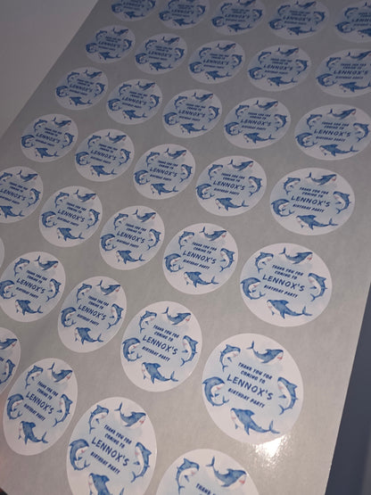 Shark Party Stickers | Circle Stickers | Sticker Sheet | Party Stickers | Shark Party Theme - Dinky Designs