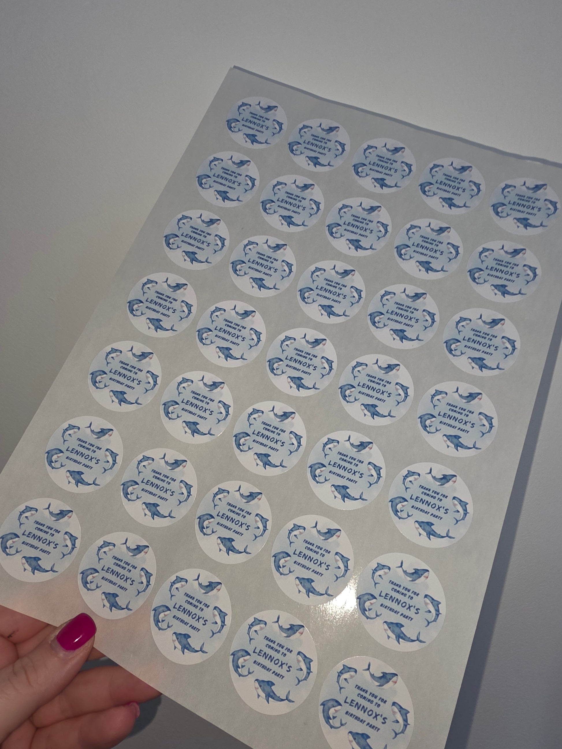 Shark Party Stickers | Circle Stickers | Sticker Sheet | Party Stickers | Shark Party Theme - Dinky Designs