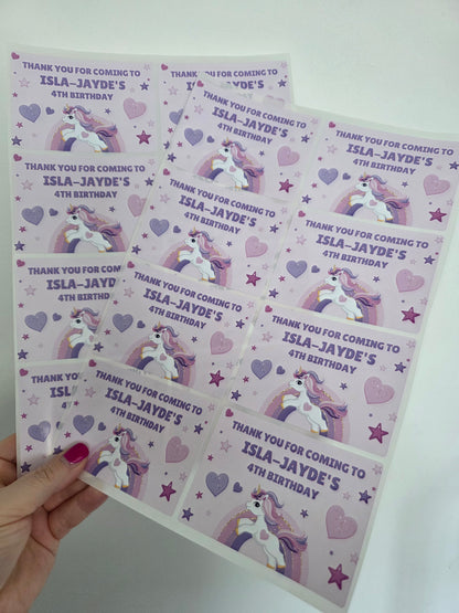 Rectangle Stickers | Unicorn Party Stickers | Party Bag Stickers - Dinky Designs