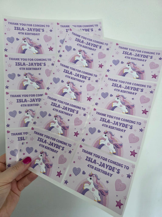 Rectangle Stickers | Unicorn Party Stickers | Party Bag Stickers - Dinky Designs