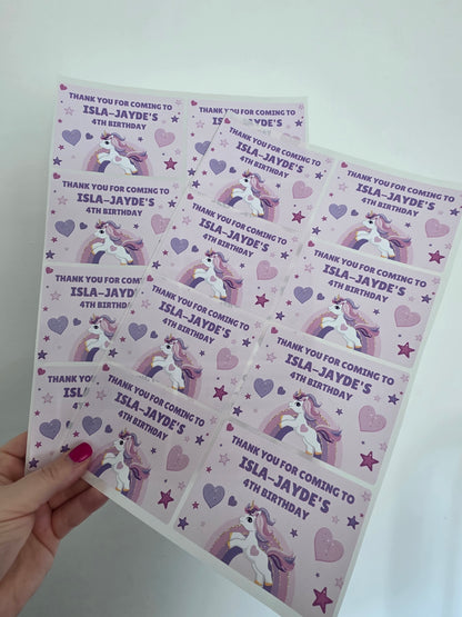 Rectangle Stickers | Unicorn Party Stickers | Party Bag Stickers - Dinky Designs