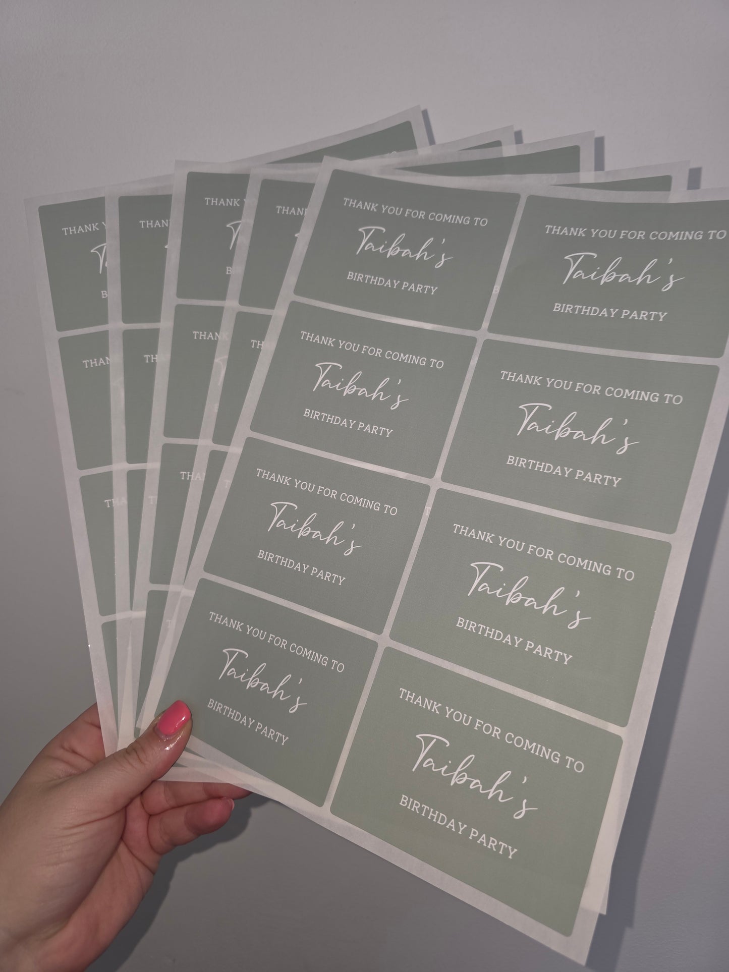 Rectangle Stickers | Sage Green Party Stickers | Birthday, Baby Shower, Christening Stickers | Party Bag Stickers - Dinky Designs