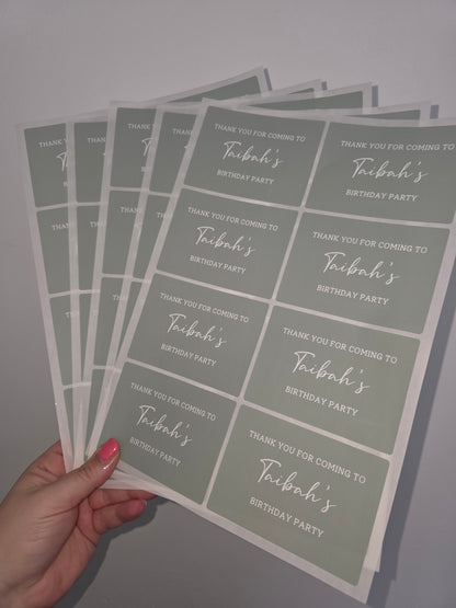 Rectangle Stickers | Sage Green Party Stickers | Birthday, Baby Shower, Christening Stickers | Party Bag Stickers - Dinky Designs