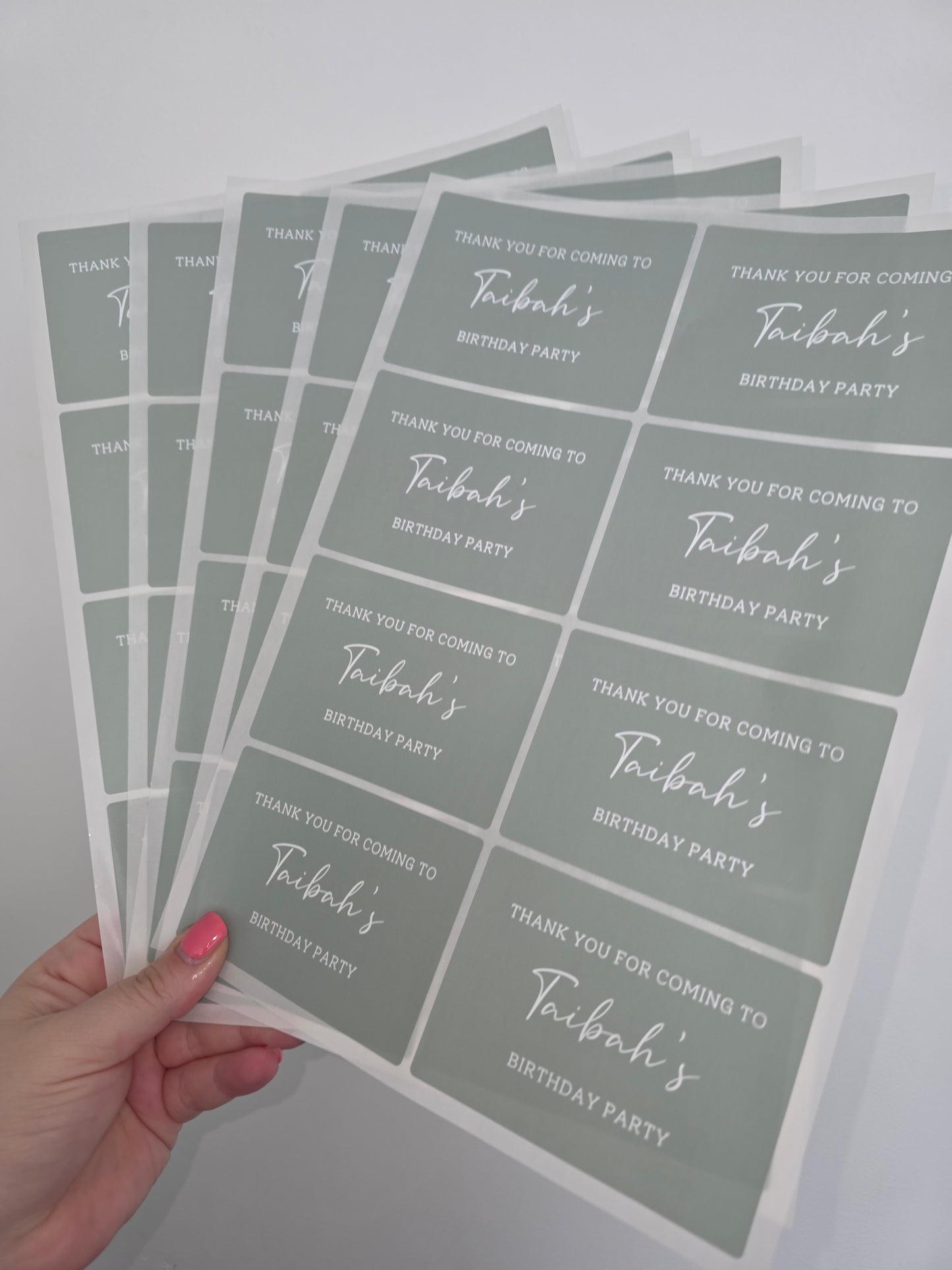 Rectangle Stickers | Sage Green Party Stickers | Birthday, Baby Shower, Christening Stickers | Party Bag Stickers - Dinky Designs