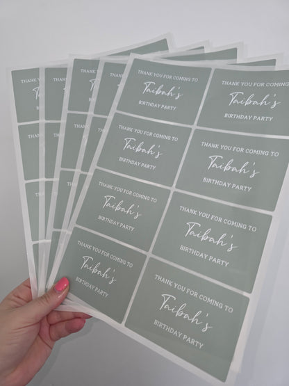 Rectangle Stickers | Sage Green Party Stickers | Birthday, Baby Shower, Christening Stickers | Party Bag Stickers - Dinky Designs
