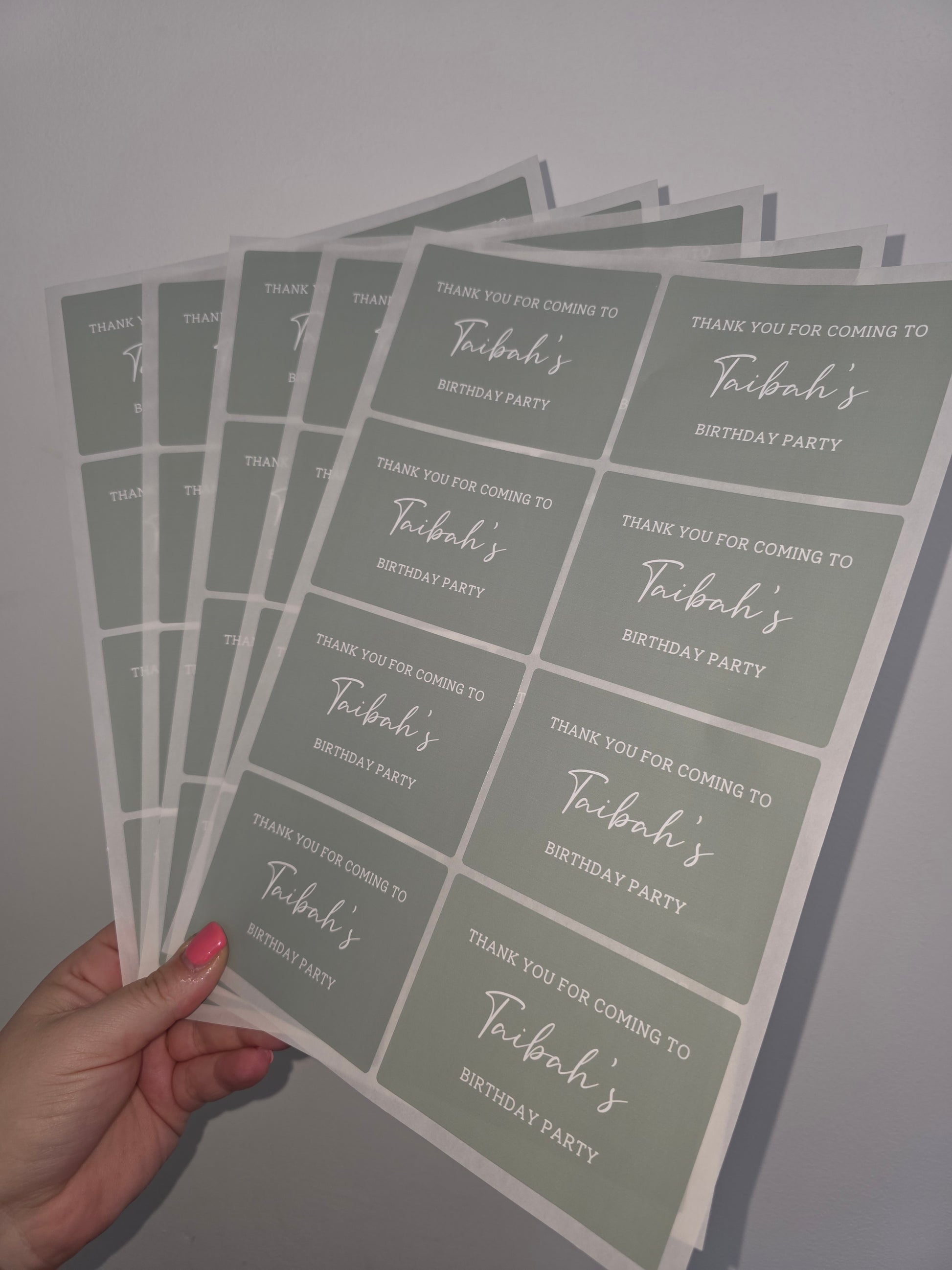 Rectangle Stickers | Sage Green Party Stickers | Birthday, Baby Shower, Christening Stickers | Party Bag Stickers - Dinky Designs