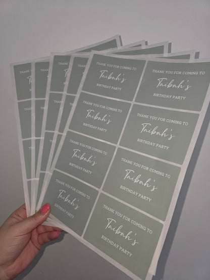 Rectangle Stickers | Sage Green Party Stickers | Birthday, Baby Shower, Christening Stickers | Party Bag Stickers - Dinky Designs