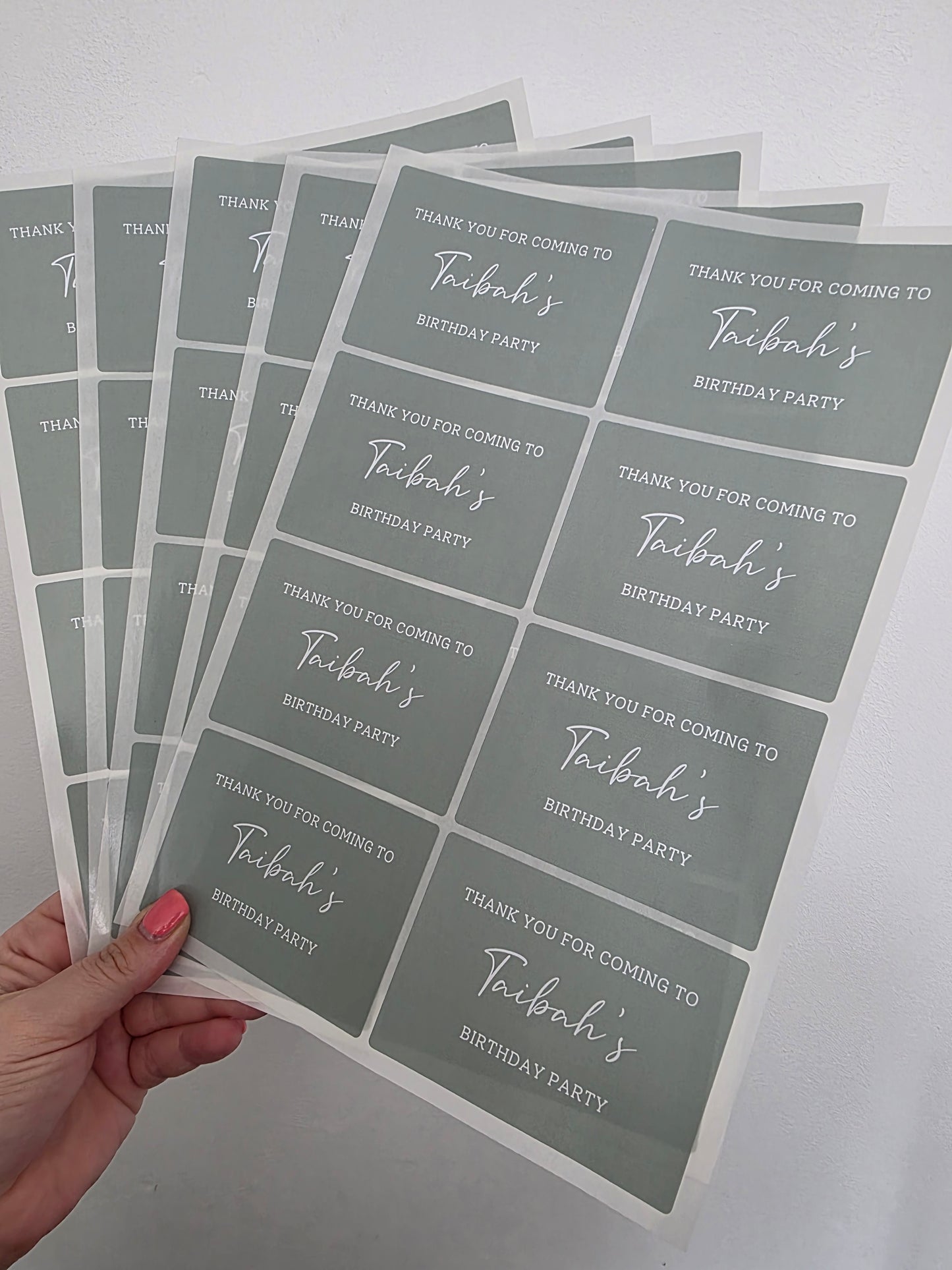 Rectangle Stickers | Sage Green Party Stickers | Birthday, Baby Shower, Christening Stickers | Party Bag Stickers - Dinky Designs