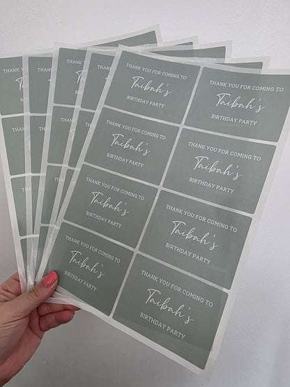 Rectangle Stickers | Sage Green Party Stickers | Birthday, Baby Shower, Christening Stickers | Party Bag Stickers - Dinky Designs