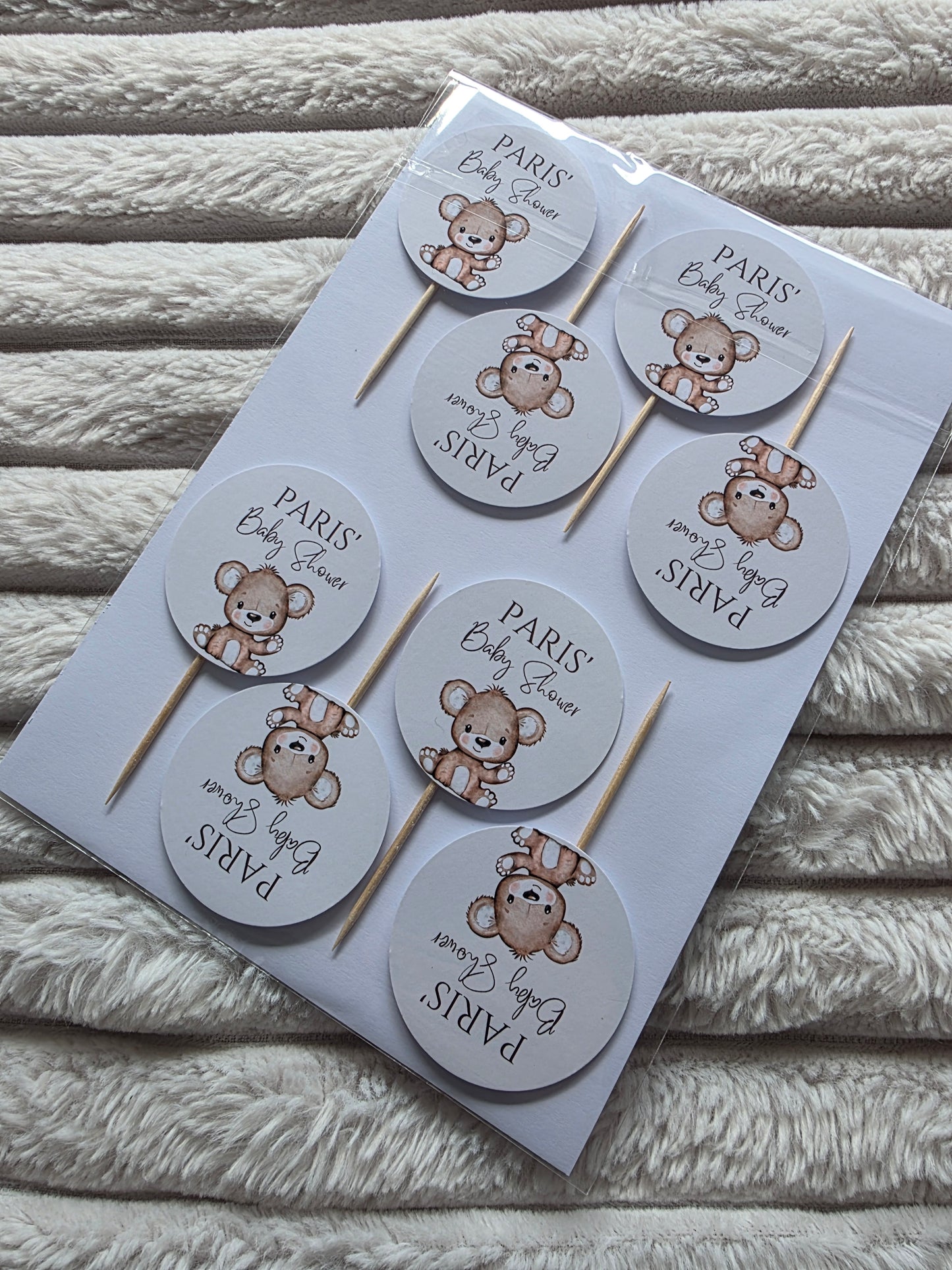 SALE - Cupcake Toppers | 12 x Paris' Baby Shower Cupcake Toppers - Bear Theme - Dinky Designs