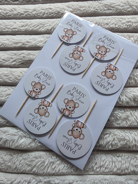 SALE - Cupcake Toppers | 12 x Paris' Baby Shower Cupcake Toppers - Bear Theme - Dinky Designs