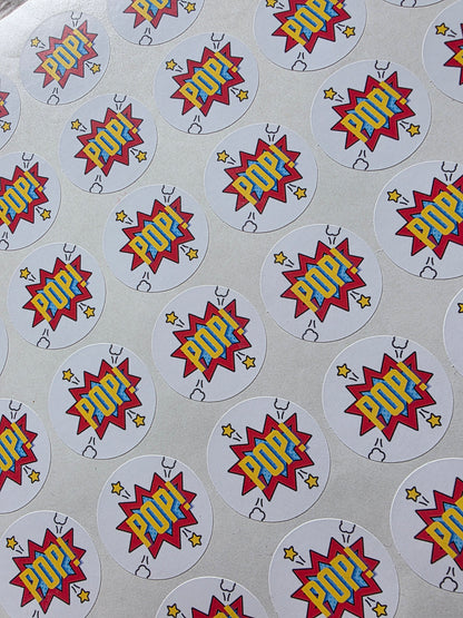 SALE - 30mm POP Superhero Stickers | Popcorn Stickers | Party Stickers - Dinky Designs