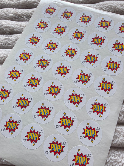 SALE - 35mm POP Superhero Stickers | Popcorn Stickers | Party Stickers - Dinky Designs