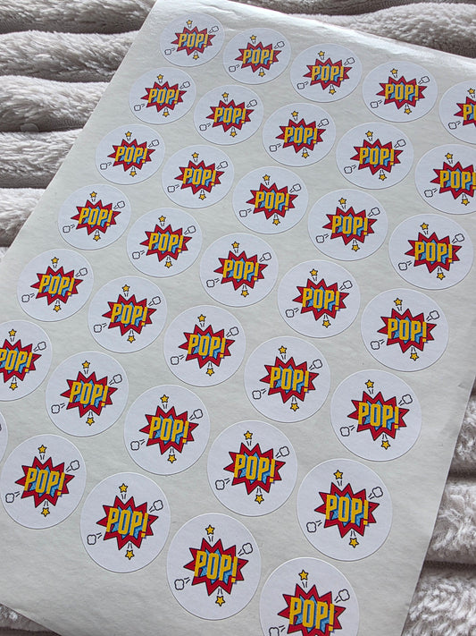 SALE - 35mm POP Superhero Stickers | Popcorn Stickers | Party Stickers - Dinky Designs