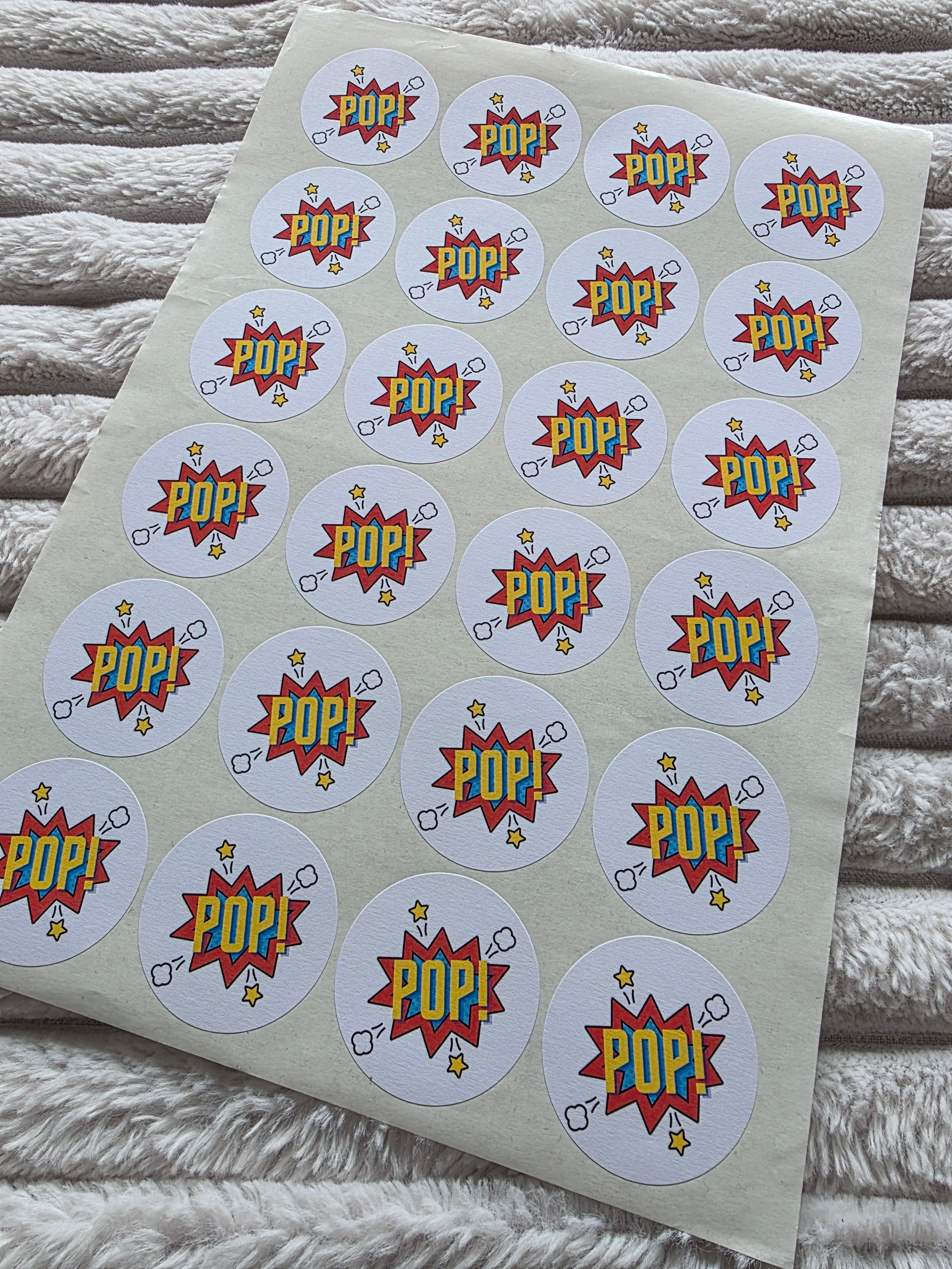 SALE - 45mm POP Superhero Stickers | Popcorn Stickers | Party Stickers - Dinky Designs