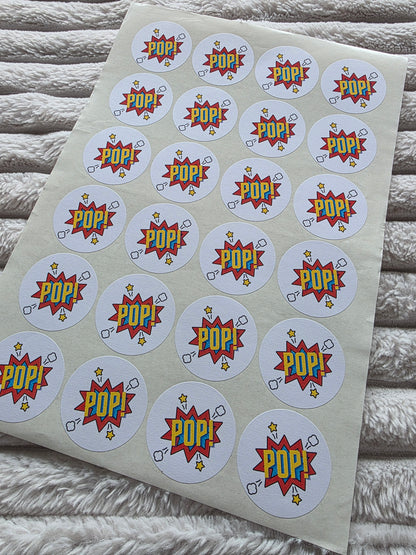 SALE - 45mm POP Superhero Stickers | Popcorn Stickers | Party Stickers - Dinky Designs