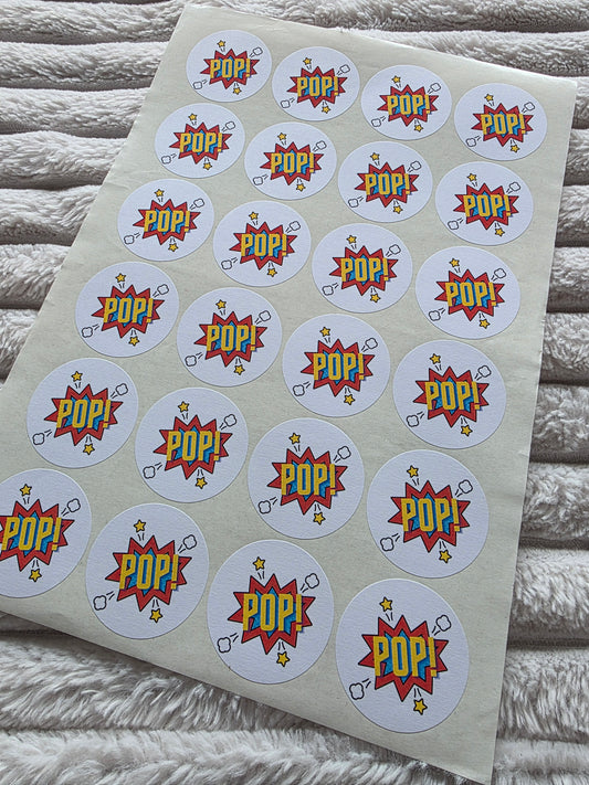 SALE - 45mm POP Superhero Stickers | Popcorn Stickers | Party Stickers - Dinky Designs