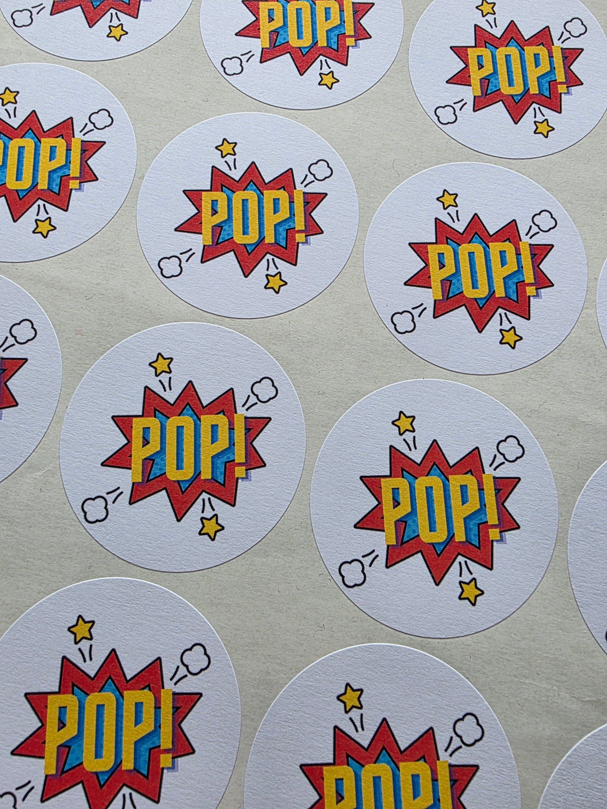 SALE - 45mm POP Superhero Stickers | Popcorn Stickers | Party Stickers - Dinky Designs