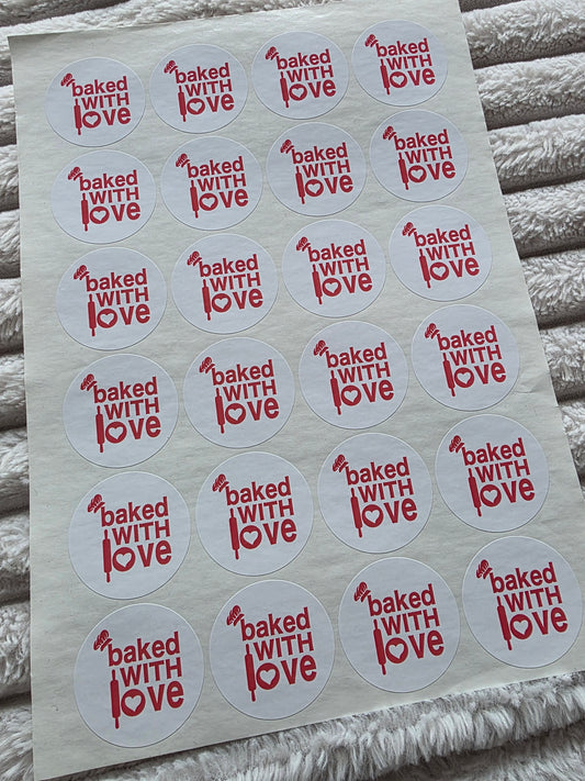 SALE - 45mm Baked With Love Stickers | Packaging Stickers | Baking Stickers - Dinky Designs