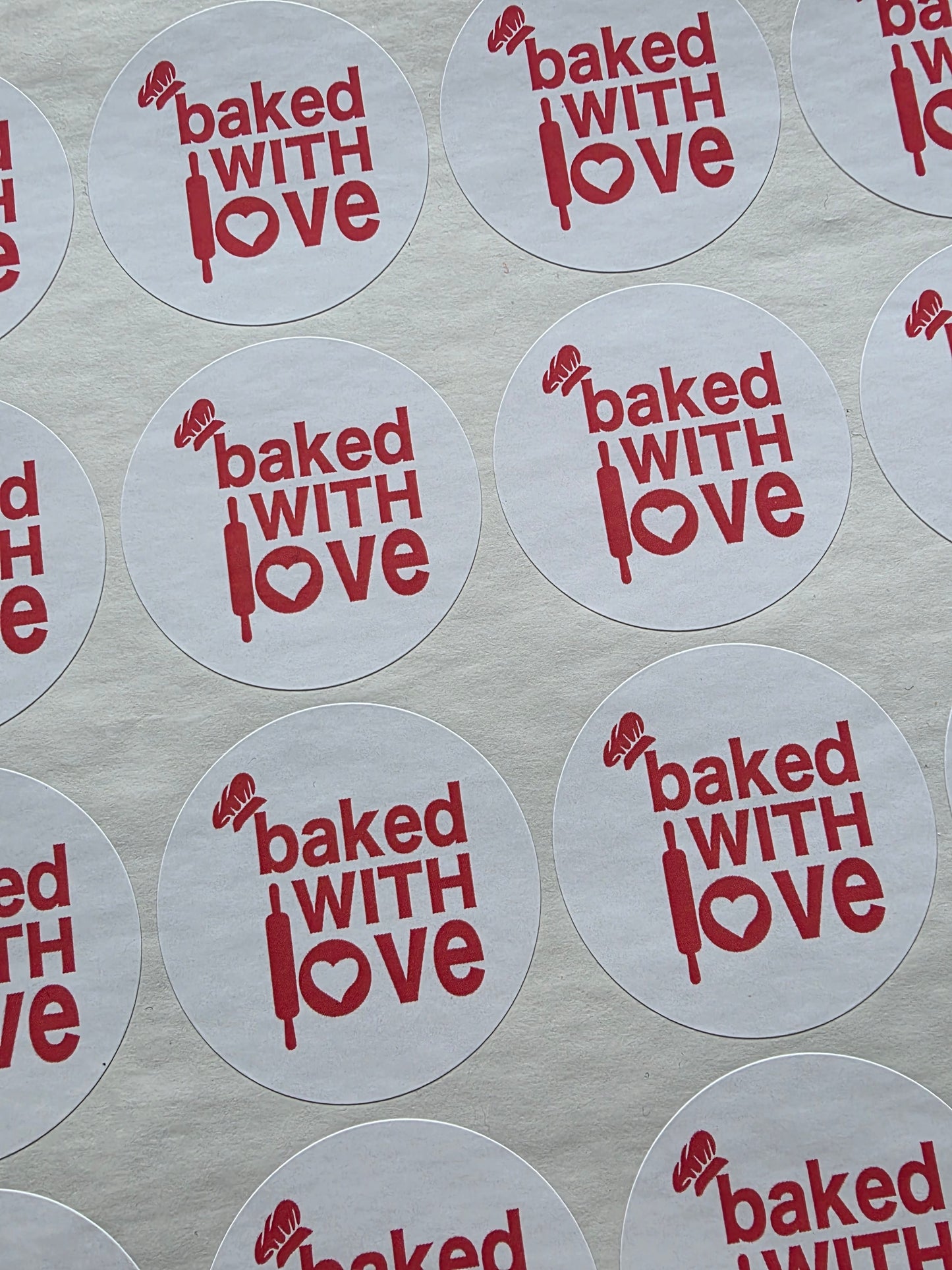 SALE - 45mm Baked With Love Stickers | Packaging Stickers | Baking Stickers - Dinky Designs