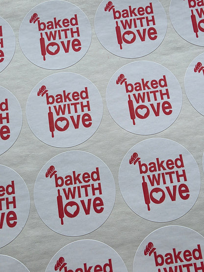 SALE - 45mm Baked With Love Stickers | Packaging Stickers | Baking Stickers - Dinky Designs