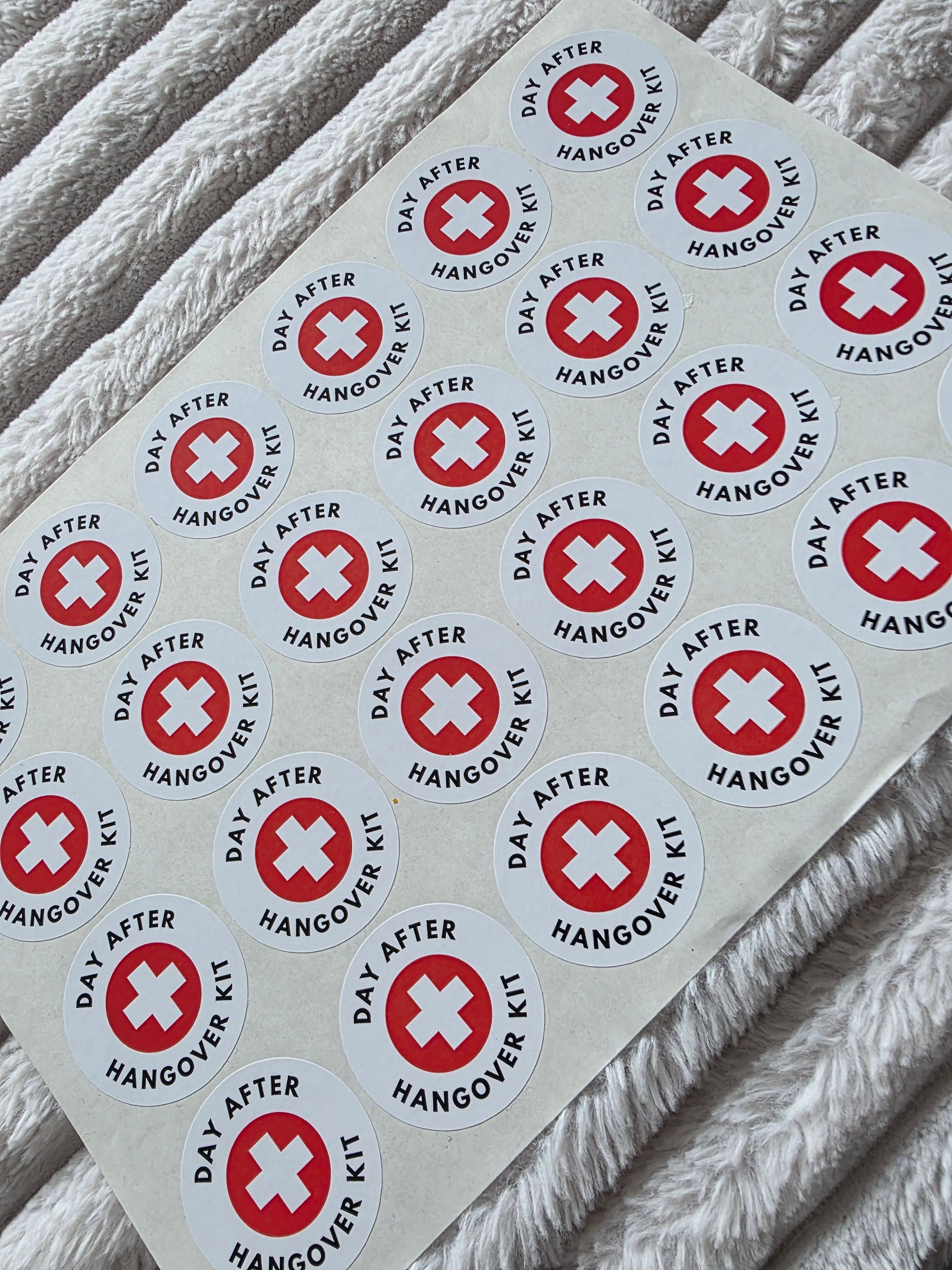 SALE - 45mm Day After Hangover Kit Stickers | Hen Party Stickers | Party Stickers - Dinky Designs