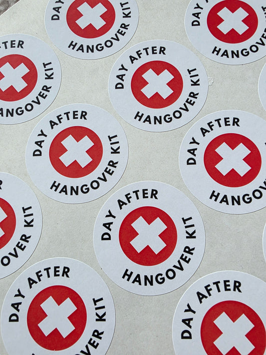 SALE - 45mm Day After Hangover Kit Stickers | Hen Party Stickers | Party Stickers - Dinky Designs