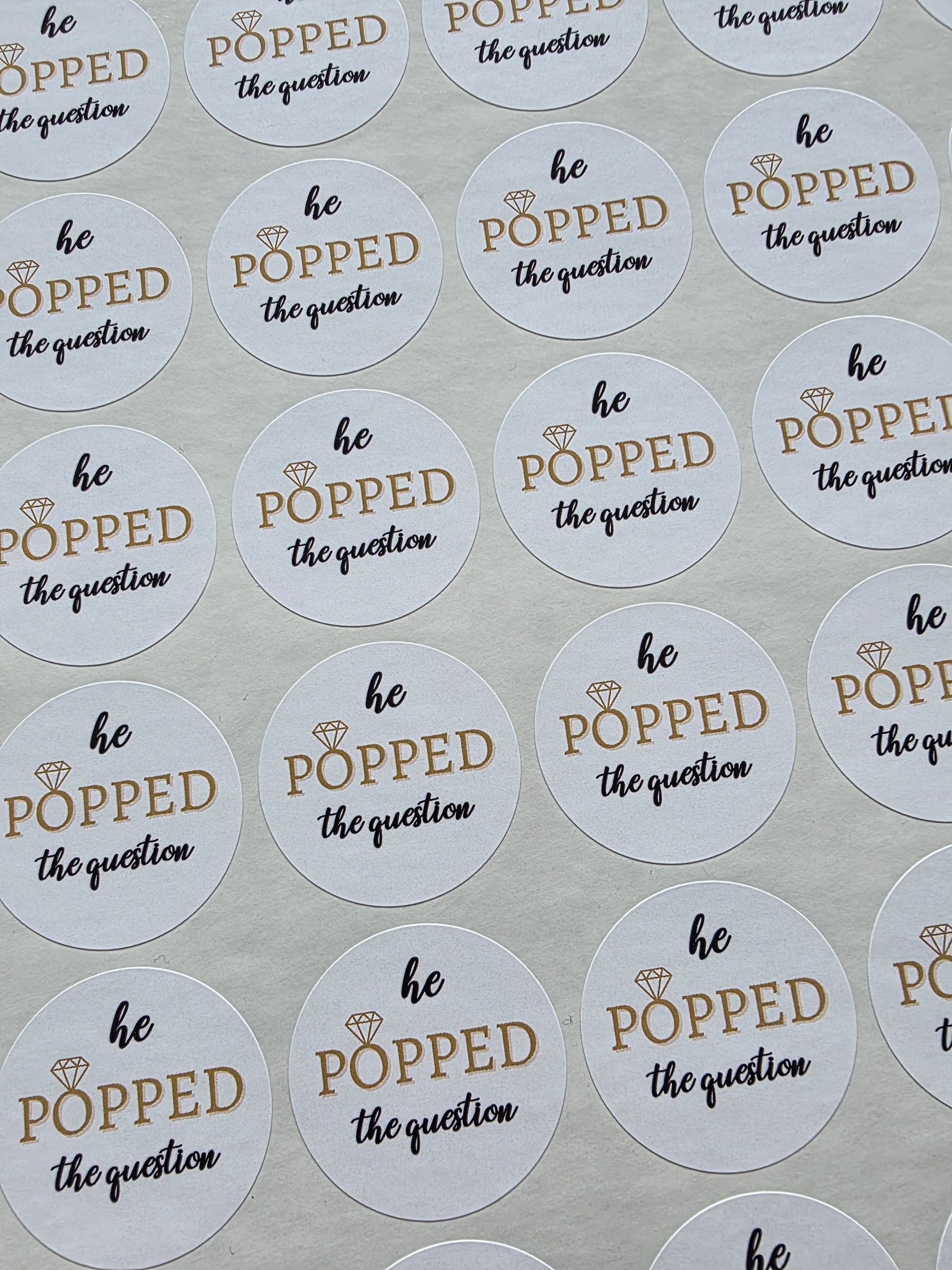 SALE - Engagement Stickers | 30MM | He Popped The Question Sticker Sheets - Dinky Designs