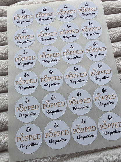 SALE - Engagement Stickers | 45MM | He Popped The Question Sticker Sheets - Dinky Designs
