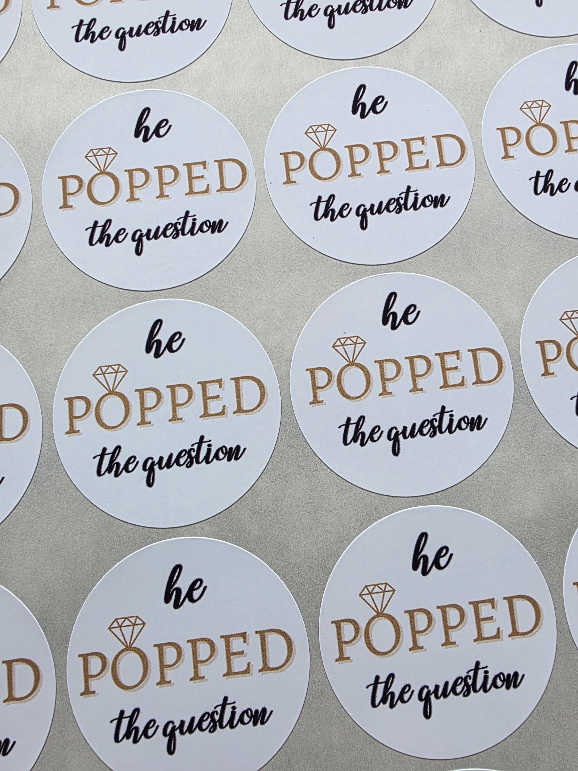 SALE - Engagement Stickers | 45MM | He Popped The Question Sticker Sheets - Dinky Designs