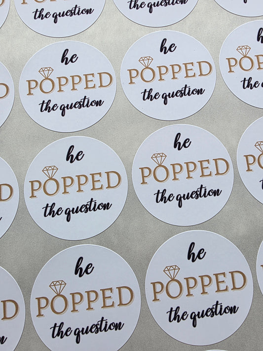 SALE - Engagement Stickers | 45MM | He Popped The Question Sticker Sheets - Dinky Designs