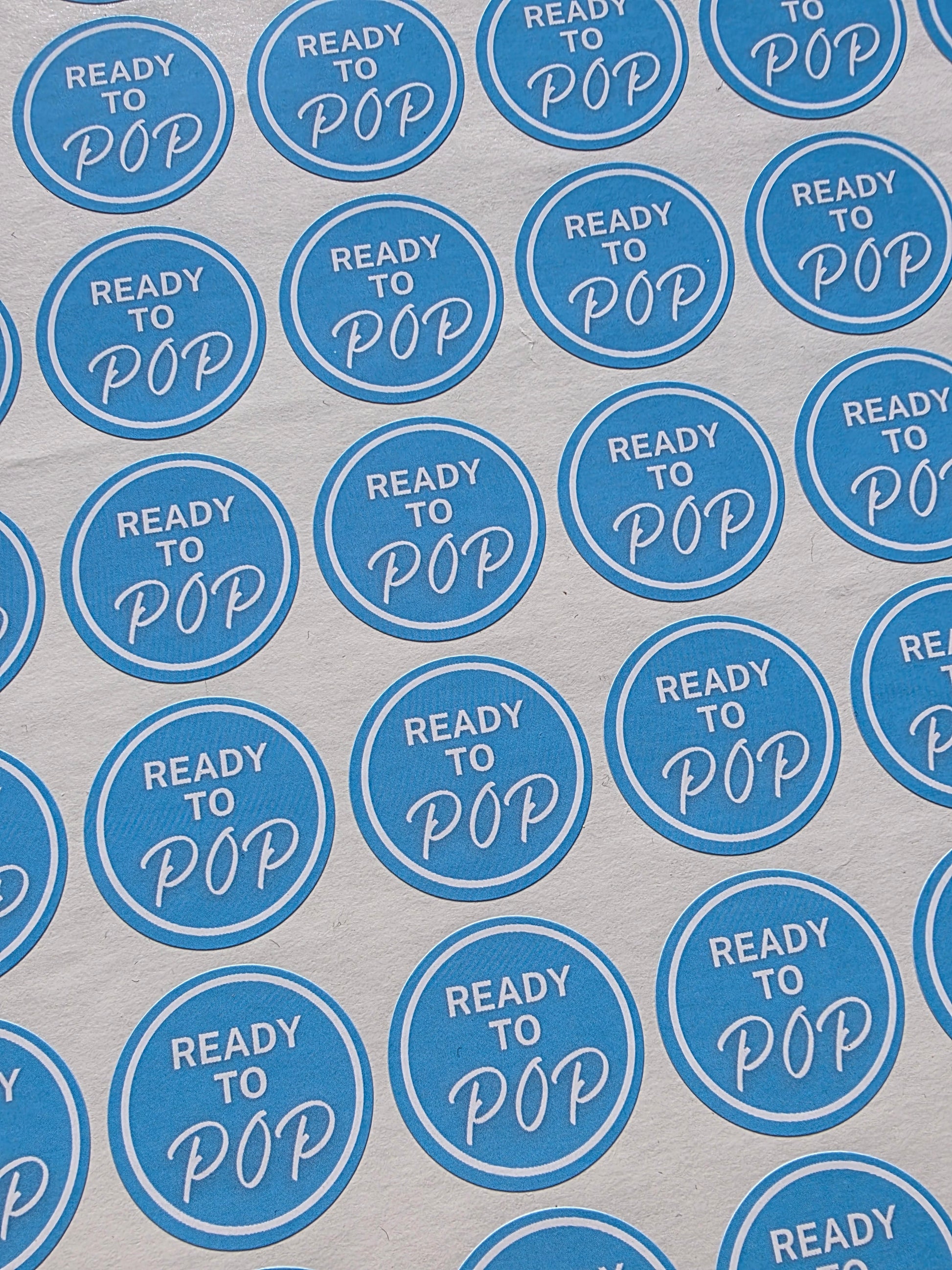 SALE - Blue Ready To Pop Stickers | 30MM | Baby Shower Party Stickers | Popcorn Stickers | Baby Shower Stickers - Dinky Designs