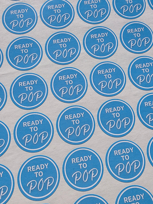 SALE - Blue Ready To Pop Stickers | 30MM | Baby Shower Party Stickers | Popcorn Stickers | Baby Shower Stickers - Dinky Designs
