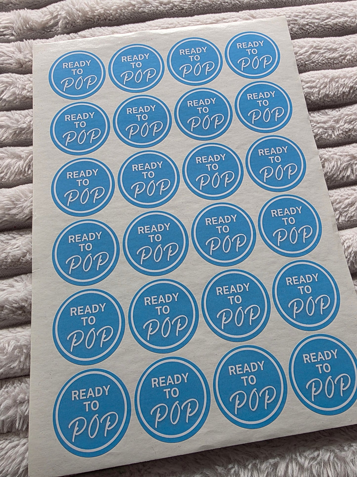 SALE - Blue Ready To Pop Stickers | 45MM | Baby Shower Party Stickers | Popcorn Stickers | Baby Shower Stickers - Dinky Designs