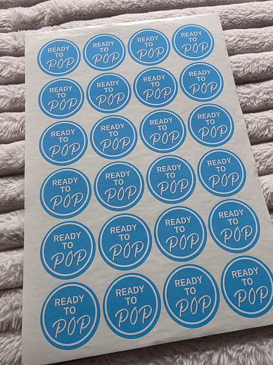 SALE - Blue Ready To Pop Stickers | 45MM | Baby Shower Party Stickers | Popcorn Stickers | Baby Shower Stickers - Dinky Designs