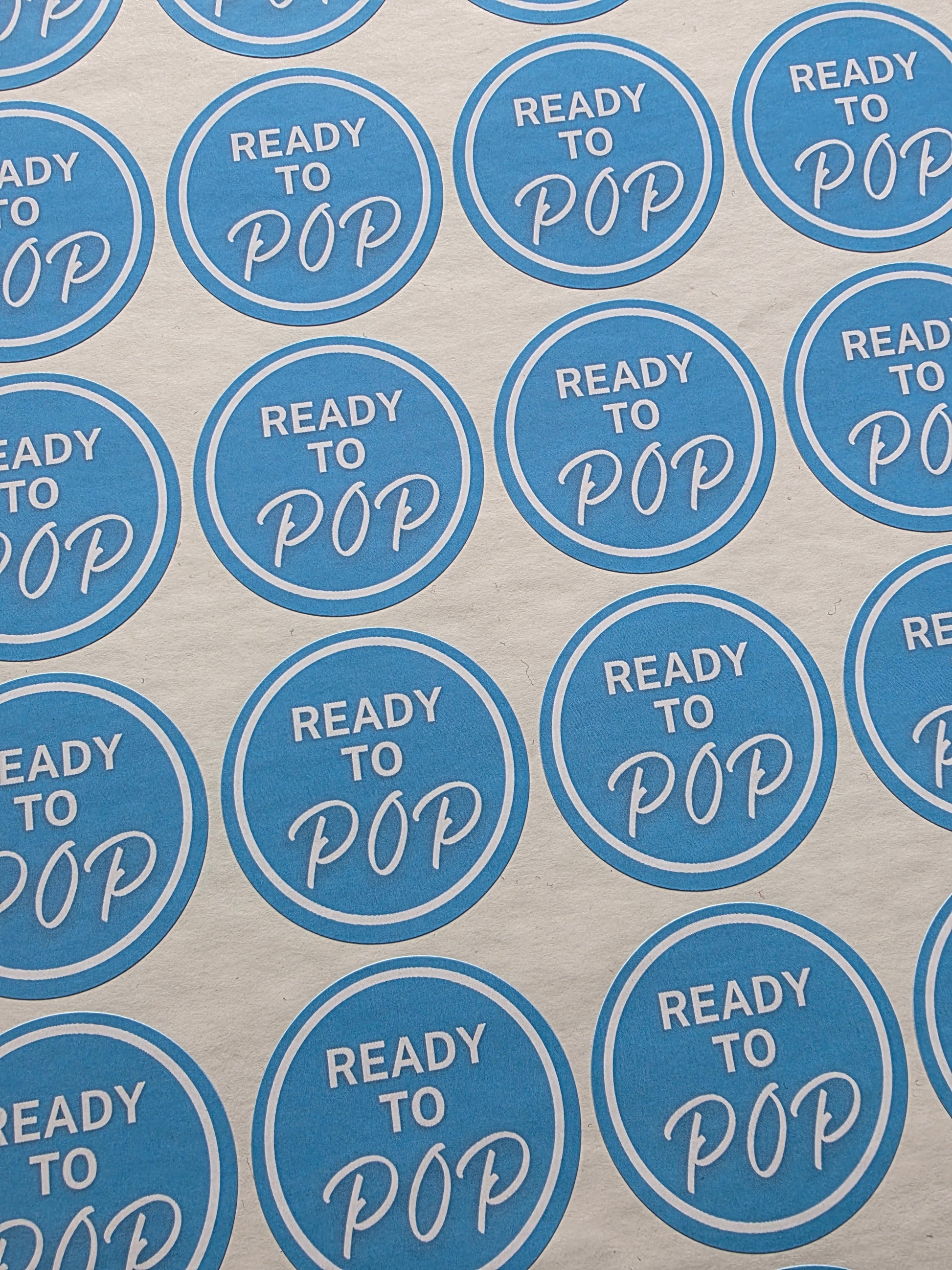 SALE - Blue Ready To Pop Stickers | 45MM | Baby Shower Party Stickers | Popcorn Stickers | Baby Shower Stickers - Dinky Designs