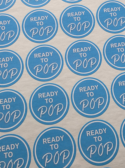 SALE - Blue Ready To Pop Stickers | 45MM | Baby Shower Party Stickers | Popcorn Stickers | Baby Shower Stickers - Dinky Designs