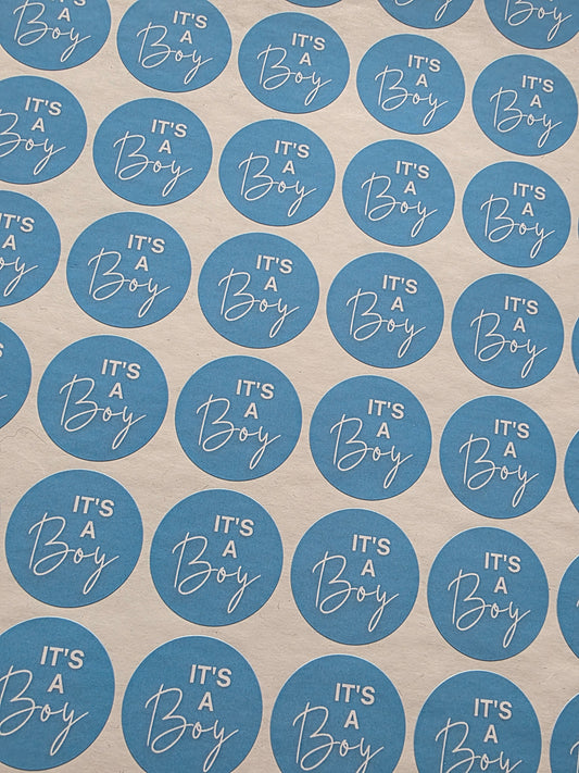 SALE - It's A Boy Stickers | 30MM | Baby Shower Party Stickers | Baby Boy Stickers - Dinky Designs