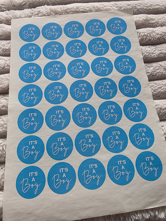 SALE - It's A Boy Stickers | 35MM | Baby Shower Party Stickers | Baby Boy Stickers - Dinky Designs