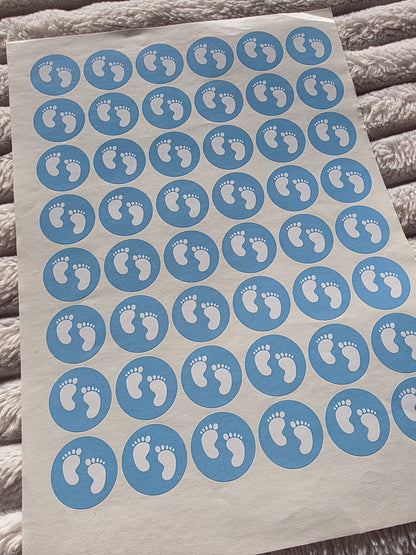 SALE - Blue Baby Footprint Stickers | 30MM | Baby Shower Party Stickers | Baby Shower Stickers - Dinky Designs