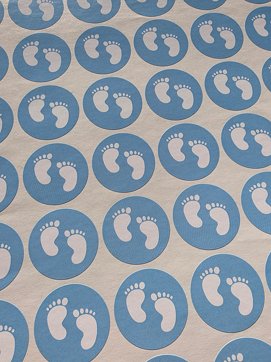 SALE - Blue Baby Footprint Stickers | 30MM | Baby Shower Party Stickers | Baby Shower Stickers - Dinky Designs