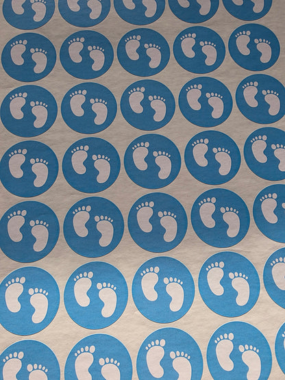 SALE - Blue Baby Footprint Stickers | 35MM | Baby Shower Party Stickers | Baby Shower Stickers - Dinky Designs