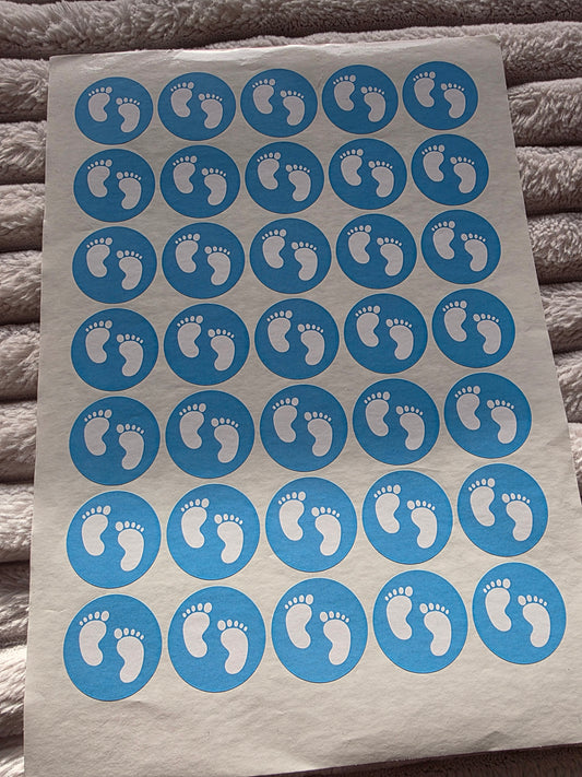 SALE - Blue Baby Footprint Stickers | 35MM | Baby Shower Party Stickers | Baby Shower Stickers - Dinky Designs